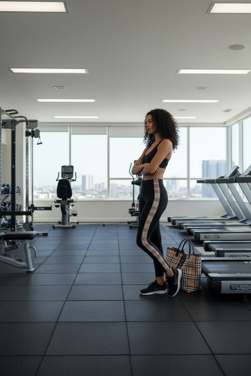 Gym Ready Tartan Plaid on Black Leggings