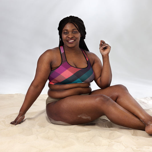 Jewel-toned plaid Padded Sports Bra - Sizes XS-2XL