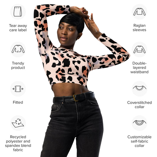 Plus Size Recycled long-sleeve crop top Pink/Black Leopard 2XS-6XL