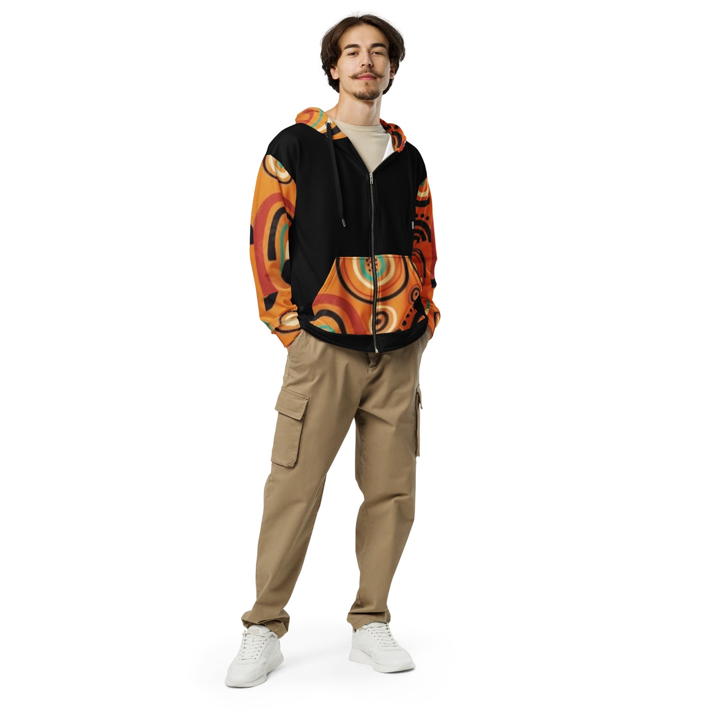 African Print, Colors Black/ Orange Print Unisex zip hoodie