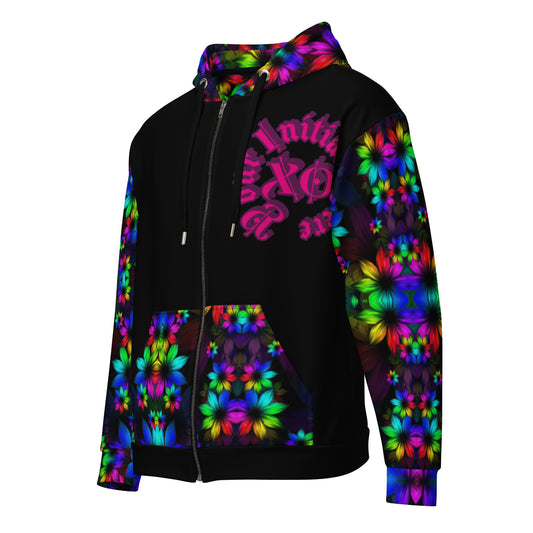 You Personalize, Monogram Floral Glow Unisex Zip Hoodie