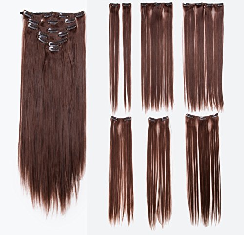 22 Inches Straight Full Head 7 Separate Pieces Heat Resistance Synthetic Hair Clip in Hair Extensions (Dark Auburn-33#)