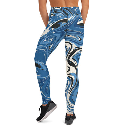 XS-XL Blue/white Marble Print Yoga Leggings